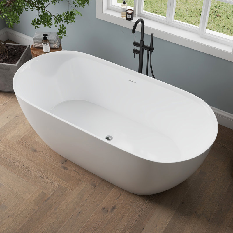 MEDUNJESS 67'' Acrylic Freestanding Deep Soaking Bathtub with